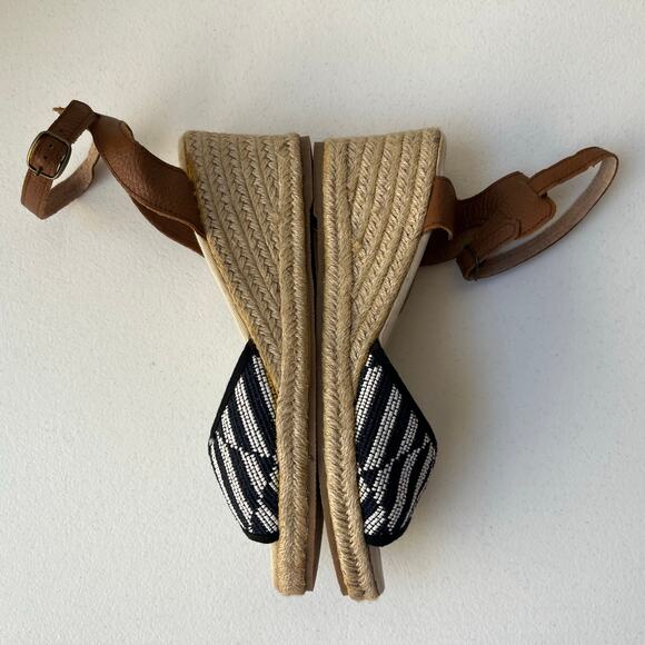 Soludos Woven Beaded Wedge Espadrille Sandals Open Toe Resortwear Navy Size 9 - Picture 6 of 13